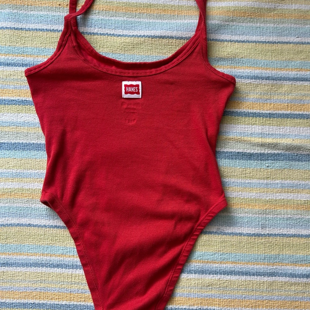 Hanes Red Ribbed Bodysuit